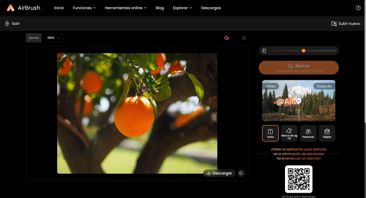 AI Object Remover Web Screenshot ES - Oranges without watermark