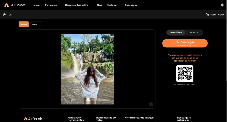 remove watermark - AI Image Watermark remover girl waterfall without watermark screenshot ES