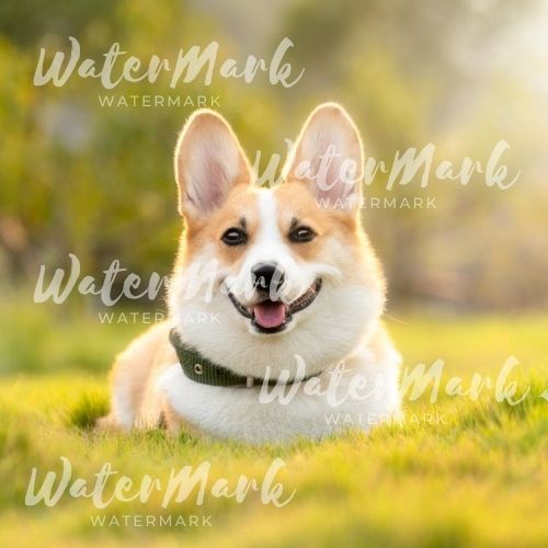 remove watermark - dog picture in the field with watermark