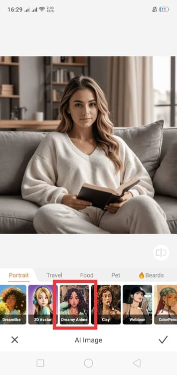AirBrush AI Image App Screenshot EN - woman dreamy anime before