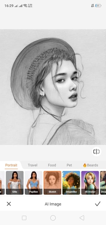 AirBrush AI Image App Screenshot EN - woman sketch after