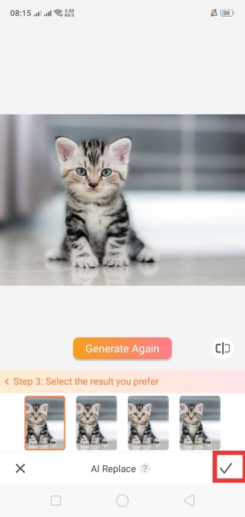 AirBrush AI Replace App Screenshot EN - kitty watermark results tick
