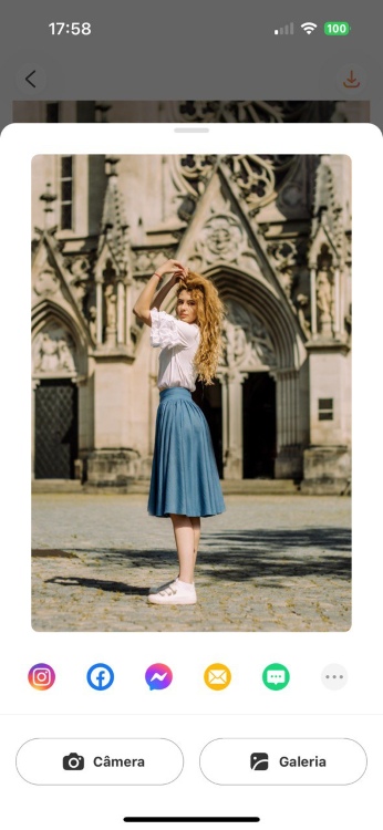 AirBrush AI Replace App Screenshot PT - woman in red skirt save