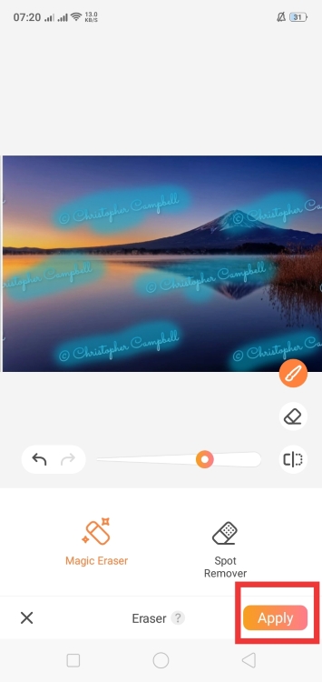 AirBrush Eraser App Screenshot EN - mountain and the lake eraser apply