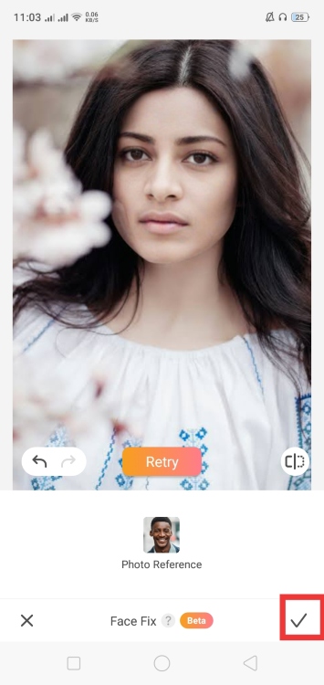 AirBrush Face Fix App Screenshot EN - girl with flowers tick