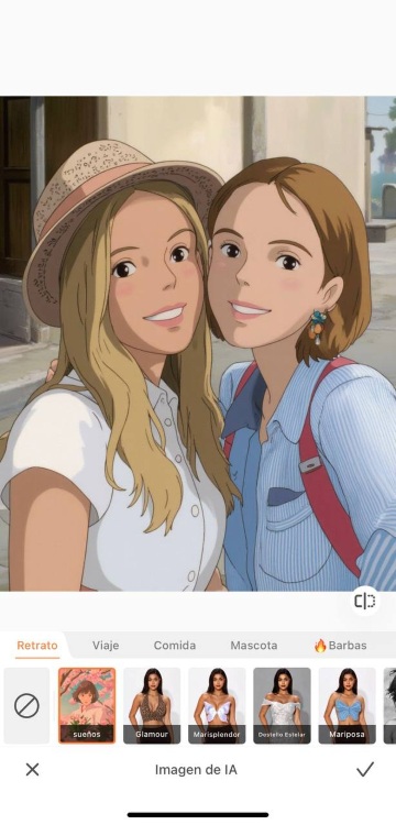 AirBrush Ghibli filter App Screenshot ES - two blond girls selfie after