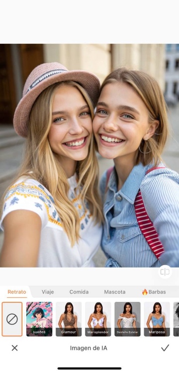 AirBrush Ghibli filter App Screenshot ES - two blond girls selfie before