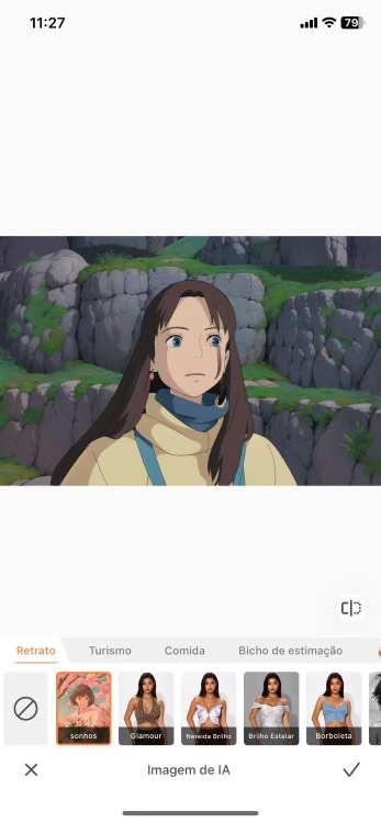 AirBrush Ghibli filter App Screenshot PT - woman in brown jacket AI Image sonhos