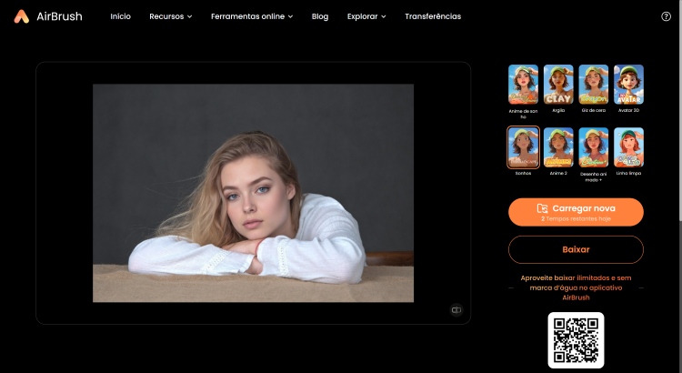 AirBrush Ghibli filter Web Screenshot PT - blond woman before