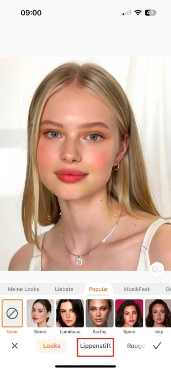 AirBrush Lipstick App Screenshot GE - blond girl lipstick