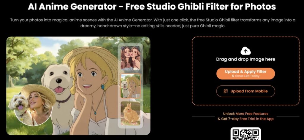 ai anime filter in AirBrush website