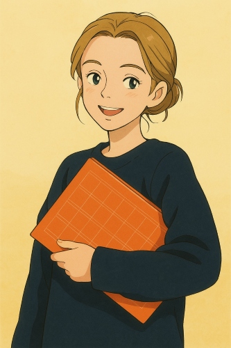 ghibli filter - blond woman with red purse after ChatGPT