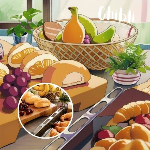 ghibli filter - bread and fruits