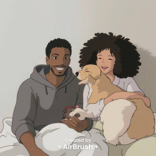 ghibli filter - couple with a dog after