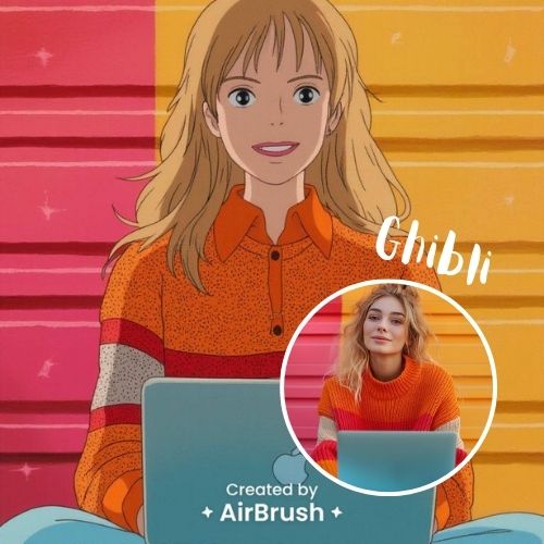 ghibli filter - girl with laptop