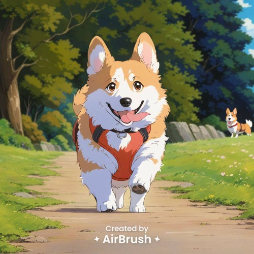 ghibli filter - happy dog running after