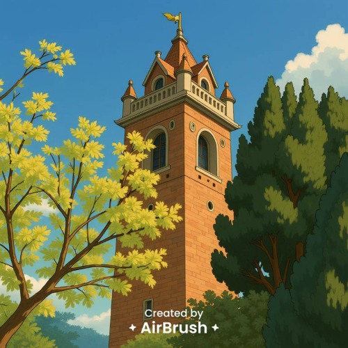 ghibli filter - tower in the woods after