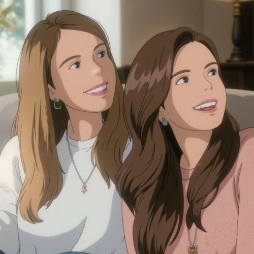 ghibli filter - two girl laughing after