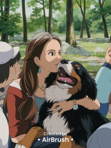 ghibli filter - woman with a dog after