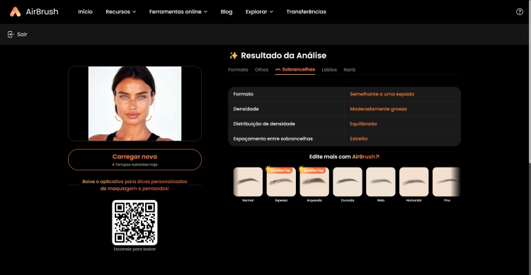 AirBrush Face Shape Detector Web Screenshot PT - results eyebrows