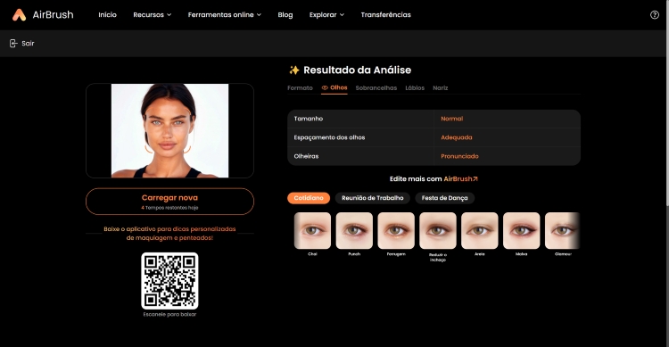 AirBrush Face Shape Detector Web Screenshot PT - results eyes