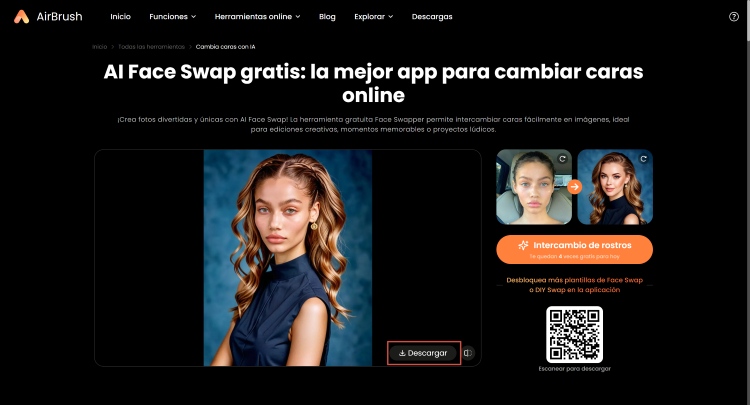 AirBrush Face Swap Web Screenshot ES - donwload