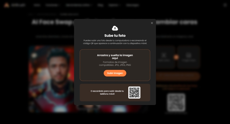 AirBrush Face Swap Web Screenshot ES - upload image