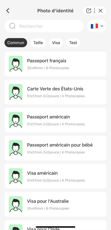AirBrush ID Photo Screenshot FR - choose format