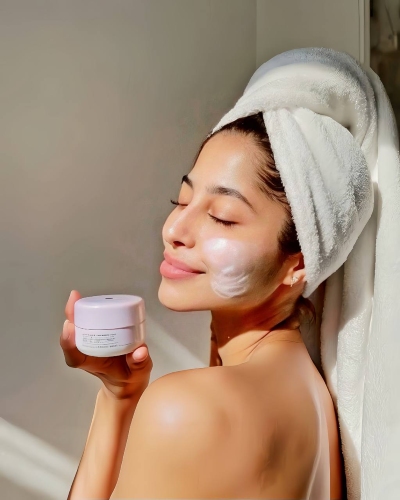 enhance photo - woman with cream after