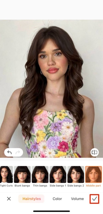 AirBrush App Screenshot EN - change hairstyle tick