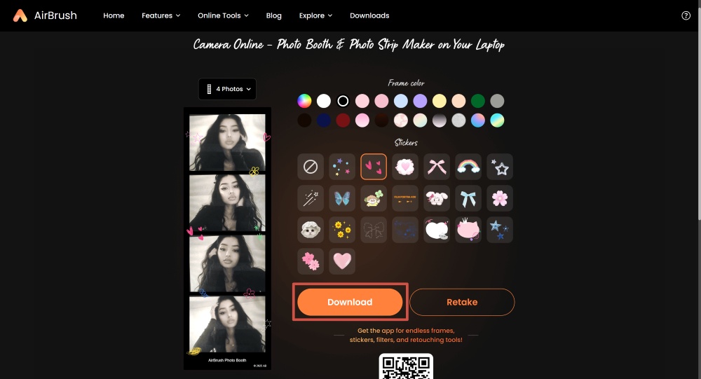 AirBrush Web Screenshot EN - Camera Online Photo Booth save