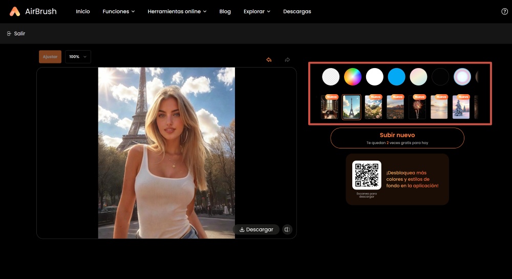 AirBrush Web Screenshot ES - remove image background choose background
