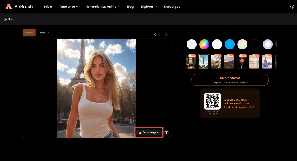 AirBrush Web Screenshot ES - remove image background save