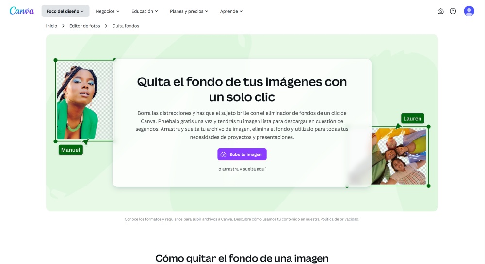 Canva Web Screenshot ES - remove image background