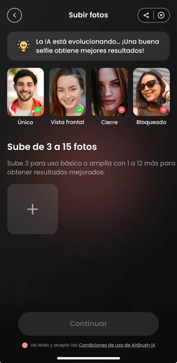 AirBrush App Screenshot ES - AI avatar magic studio upload images