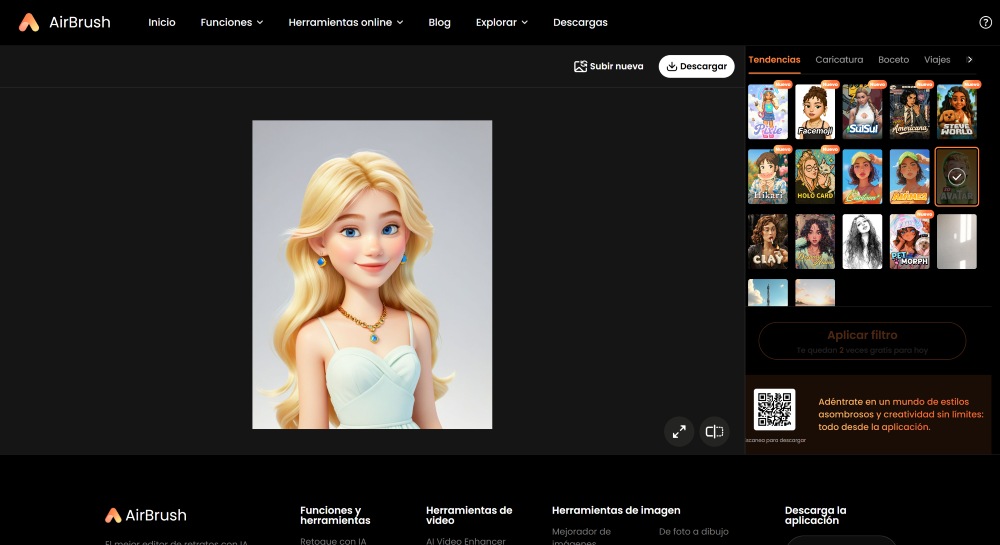 AirBrush Web Screenshot ES - AI filter result