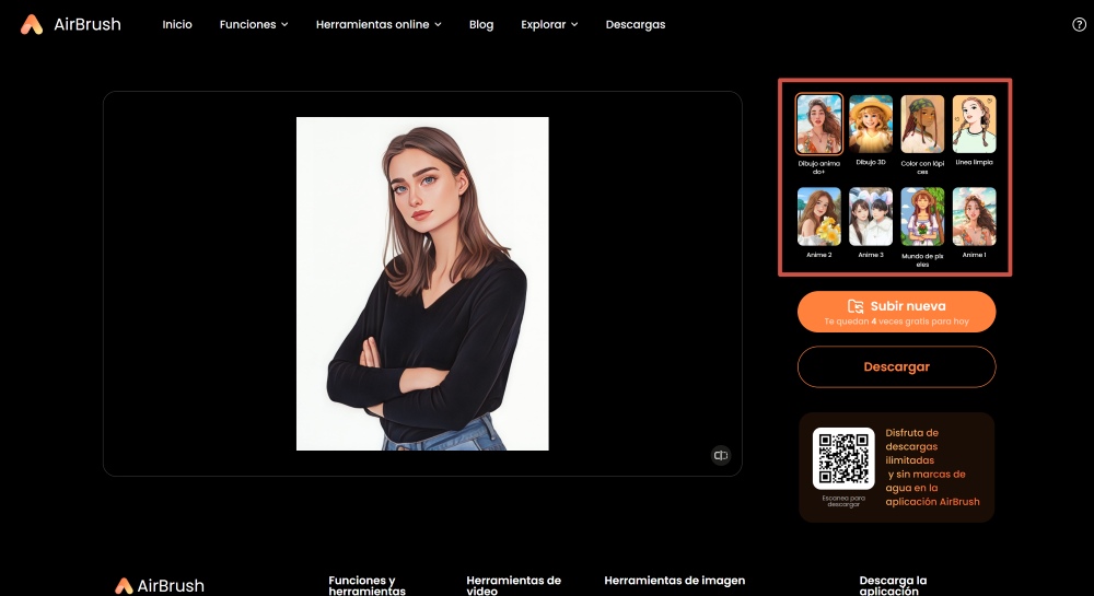AirBrush Web Screenshot ES - Photo to Cartoon choose filter