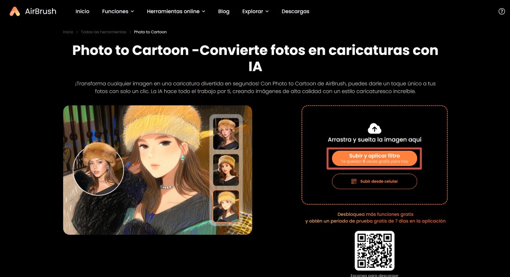 AirBrush Web Screenshot ES - Photo to Cartoon upload image