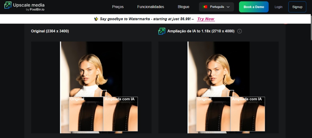 Upscale.media Web Screenshot PT - AI Image Enhancer example