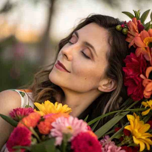 enhance image - woman in flowers before