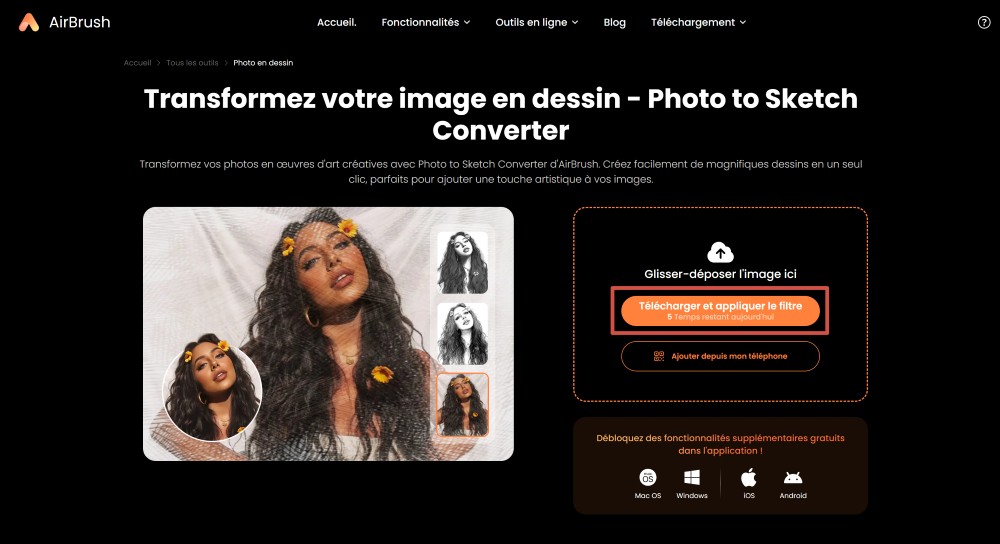 AirBrush Web Screenshot FR - Photo to Sketch upload image