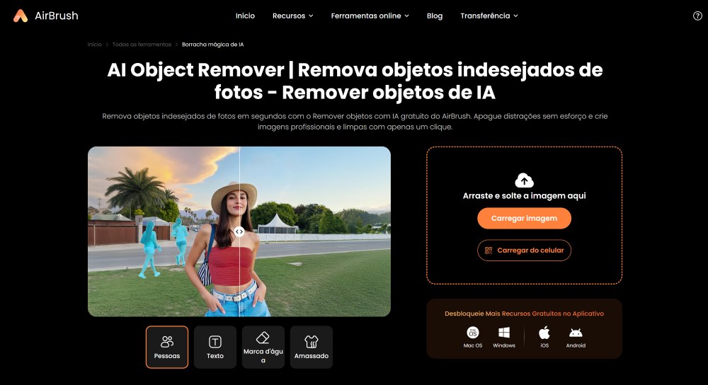 AirBrush Web Screenshot PT - AI Object Remover main page