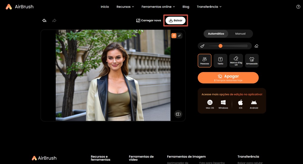 AirBrush Web Screenshot PT - AI Object Remover remove people from photos download result