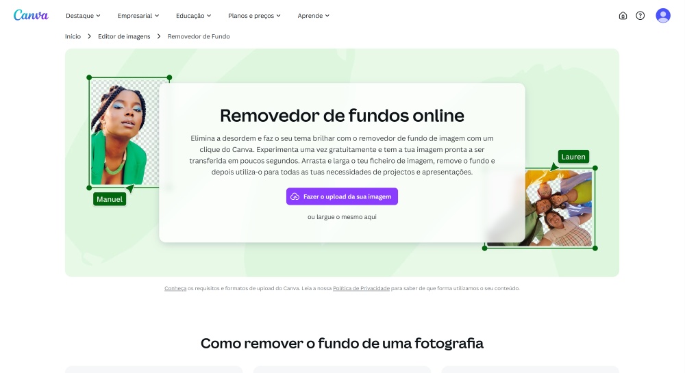 Canva Web Screenshot PT - remove background main page