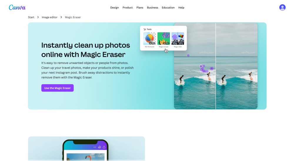 Canva Web Screenshot PT - remove people from photos