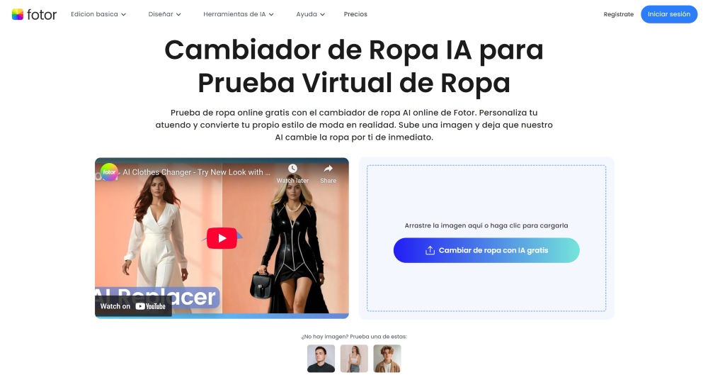 Fotor Web Screenshot ES - change outfit main page