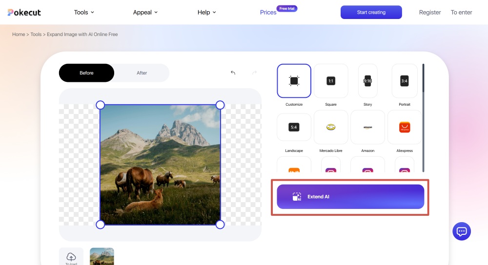 Pokecut Web Screenshot PT - Image Extender