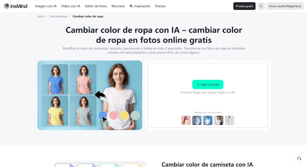 insMind Web Screenshot ES - change outfit main page