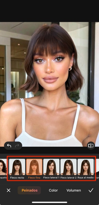 AirBrush App Screenshot ES - bangs filter options