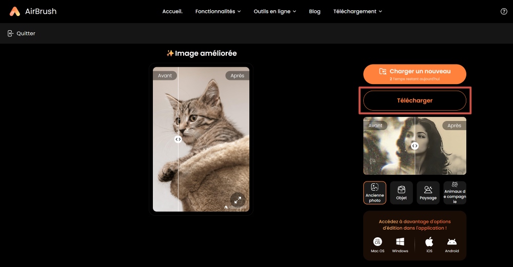 AirBrush Web Screenshot FR - unblur image image enhancer download the result